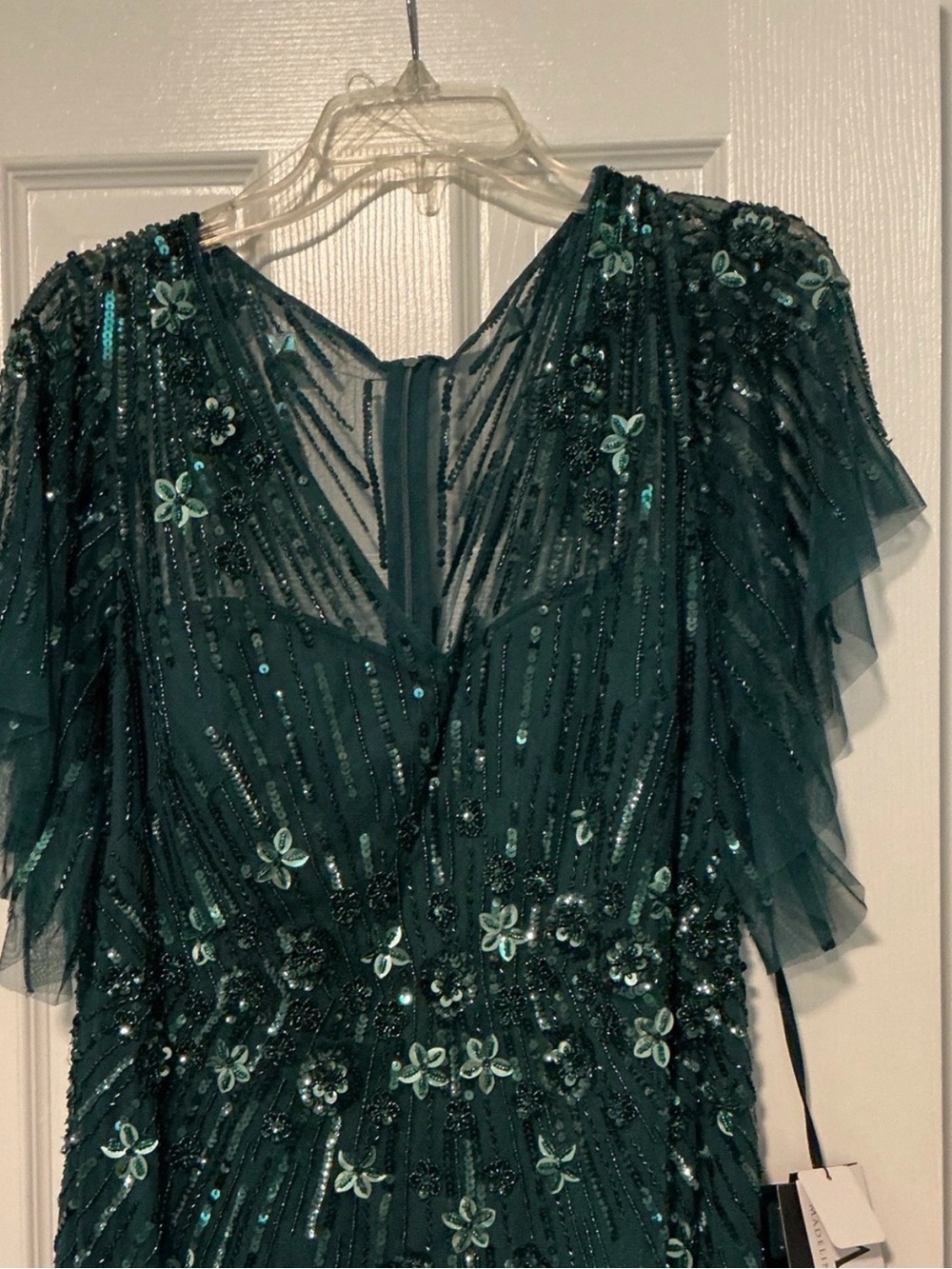 Embellished Teal Maxi Dress with Sheer Capelet - Picture 6 of 10